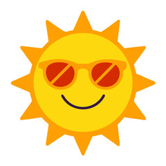 Cool Sun with Sunglasses Flat Vector Bright Yellow and Orange Colors isolated on transparent background