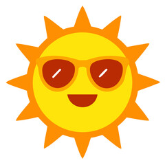 Vector Sun with Sunglasses Summer Themed Flat Design on Clear Background