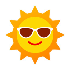 Smiling Sun Flat Icon Bright Yellow & Orange, Radiating Summer Energy isolated on transparent background