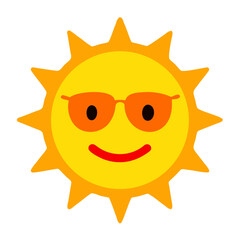 Smiling Sun Vector Icon in Flat Style with Sunglasses Summer Vibes Design isolated on transparent background