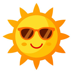 High-Quality Flat Vector of a Sun Wearing Sunglasses isolated on transparent background