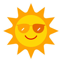 Smiling Sun Vector Icon in Flat Style with Sunglasses Summer Vibes Design isolated on transparent background