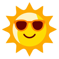Smiling Sun Vector Icon in Flat Style with Sunglasses Summer Vibes Design isolated on transparent background
