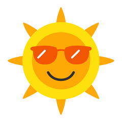 Fun and Vibrant Sun Icon Cool Sunglasses, Summer Colors, Flat Style Vector isolated on transparent background