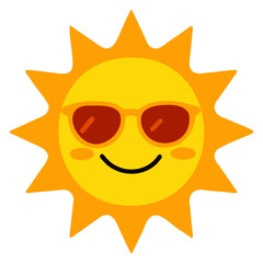 Flat Style Sun Vector Illustration – Bright Colors, Sunglasses, and Happy Expression isolated on transparent background