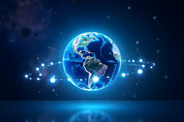 Fototapeta premium Vibrant holographic projection of a 3D Earth, illuminated with high contrast and intricate detail, showcasing global connectivity and futuristic technology visualization