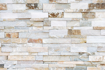 Natural Stone texture background. Gray color tone. Square rectangle shape in horizontal row stripe. Material for architectural decoration, wall cladding panel for facade, hotel, pool villa, resort.