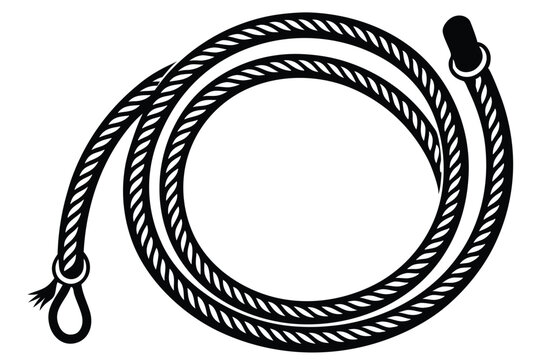 Lasso Silhouette, Curled Rope, Black & White Outline, Western Icon, Isolated Detail