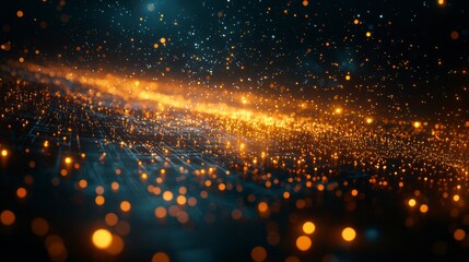 Naklejka premium Abstract Cosmic Background with Glowing Orange and Blue Particles