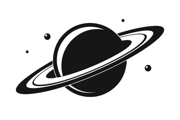 Isolated Black and White Saturn Icon with Rings and Moons Minimalist Design