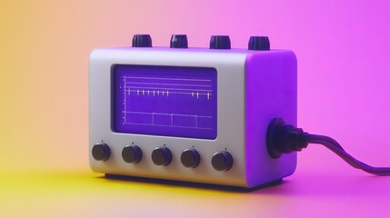 Modern frequency generator with knobs and display on bright color background
