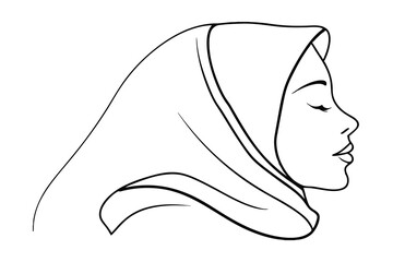 Elegant Line Art Portrait Of Woman In Hijab Vector Illustration