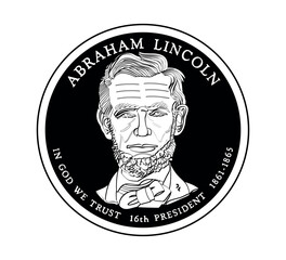 United States one cent or penny, President Abraham Lincoln on obverse. The coin is depicted in black and white. Vector illustration.