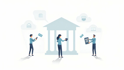 Flat Minimalist Mobile Banking Wallpaper: Smartphone Silhouettes & Finance Icons for User-Centric Transactions & Brand Promotions