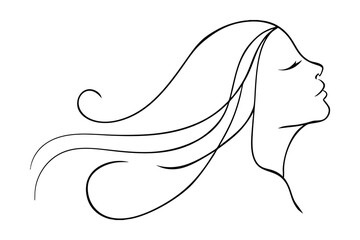 Elegant Woman Face Profile Silhouette With Flowing Hair Vector Illustration