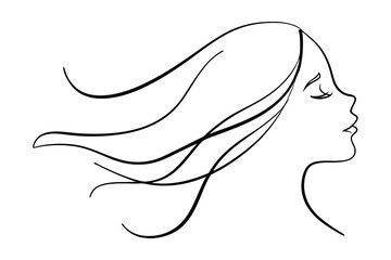 Elegant Woman Face Silhouette With Flowing Hair Creative Line Art Design