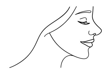 Elegant Woman Face Profile Line Art Minimalist Beauty Portrait Outline Drawing