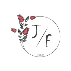 initial monogram wedding with creative circle line flower.