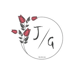 initial monogram wedding with creative circle line flower.