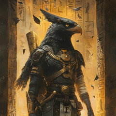 Fototapeta premium A powerful avian being poses in an ancient temple