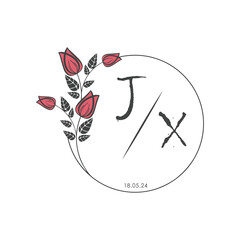 initial monogram wedding with creative circle line flower.