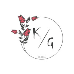 initial monogram wedding with creative circle line flower.
