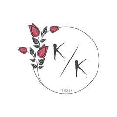 initial monogram wedding with creative circle line flower.