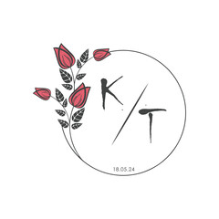 initial monogram wedding with creative circle line flower.