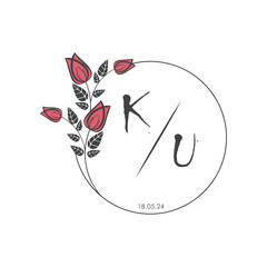 initial monogram wedding with creative circle line flower.