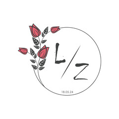 initial monogram wedding with creative circle line flower.