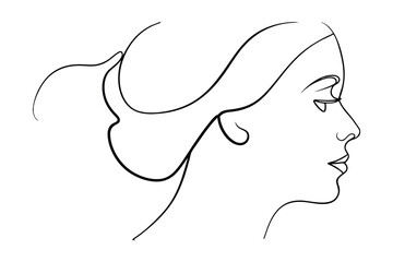 Elegant Woman Face Profile In Minimalist One Line Drawing Art Style