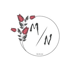 initial monogram wedding with creative circle line flower.