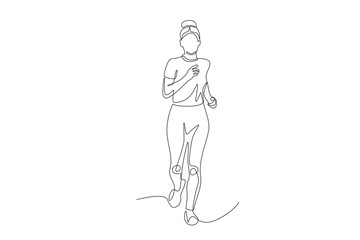Woman jogging. Jogging concept one-line drawing