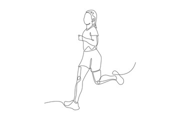 Woman jogging. Jogging concept one-line drawing