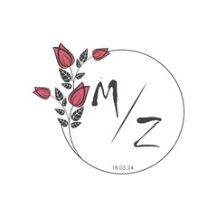 initial monogram wedding with creative circle line flower.