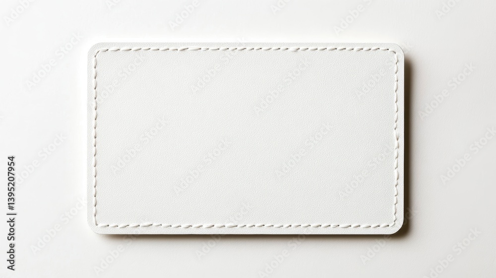Poster blank white rectangular label with stitched border on white background.