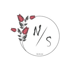 initial monogram wedding with creative circle line flower.