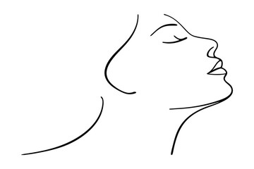 Minimalist Line Art Of A Serene Womans Profile With Closed Eyes In Black And White