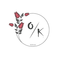 initial monogram wedding with creative circle line flower.