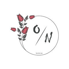 initial monogram wedding with creative circle line flower.