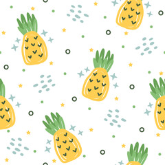 Cute pineapple seamless pattern hand drawn design for print on fabric and other uses.
