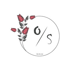 initial monogram wedding with creative circle line flower.