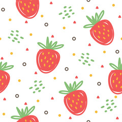 Cute strawberry seamless pattern hand drawn design for print on fabric and other uses.