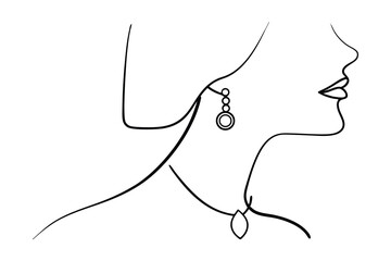 Minimalist Woman Face Outline With Jewelry Elegant Line Art Illustration