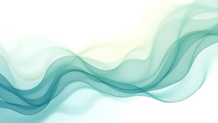 Fototapeta premium Serene teal abstract waves flow gently on white soft ethereal calming design