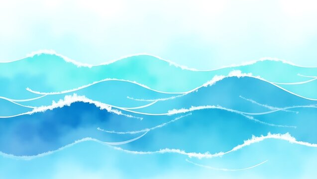 Serene ocean waves painting tranquil blue hues gentle sea foam summer beach vibes calming artwork