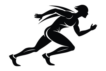 Silhouette of Dynamic Male Figure Running, Full Body Isolated on White Background