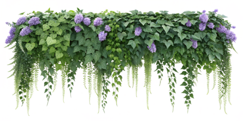 Greenery wall decor featuring artificial ivy and lilac blooms enhances indoor aesthetics with a vibrant look , appeal, blooms, vine, clinging, fresh, ambiance, botanical, art, improvement