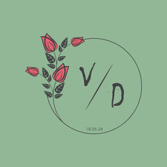 initial monogram wedding with creative circle line flower.