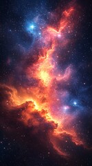 Fototapeta premium Fire path ascends nebula-rich galaxy space high resolution wallpaper